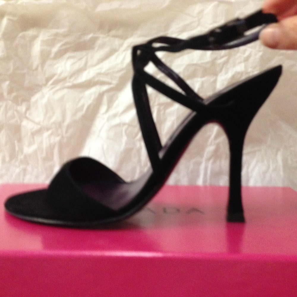 NiB Escada Black Suede Sandals, 35.5/5.5